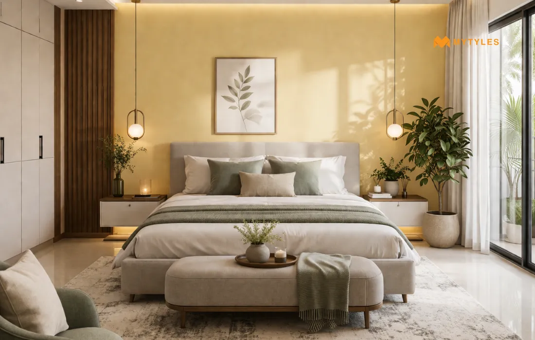 Yellow Tile in Bedroom